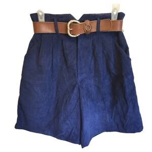NWT VTG 90s KIKOMO High Rise Wide Leg Blue Corduroy Shorts with Belt  SZ S
